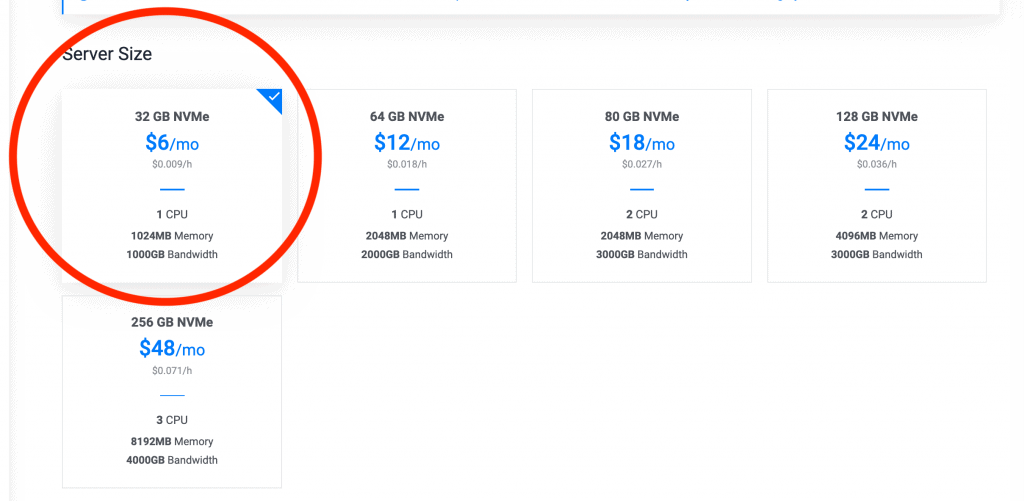 Deploy Vultr High Frequency Server Size and Monthly Cost