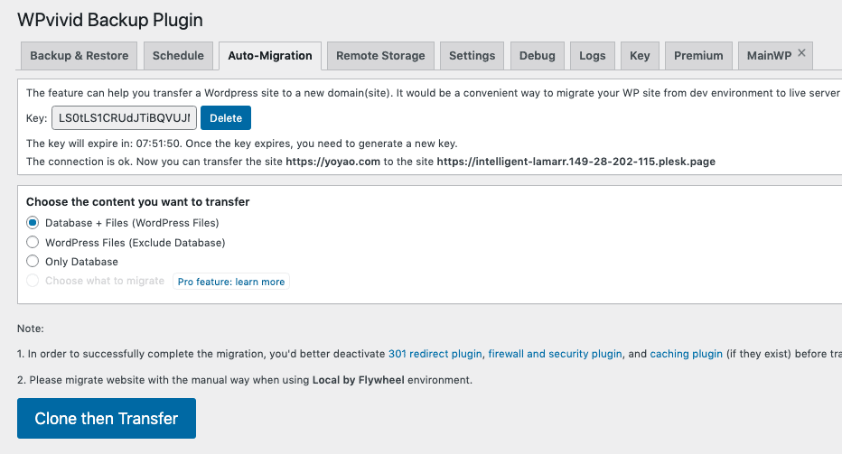 WordPress WP Vivid Plugin Migration Clone and Transfer