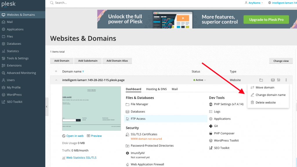 Plesk Change Temporary to Permanent Domain