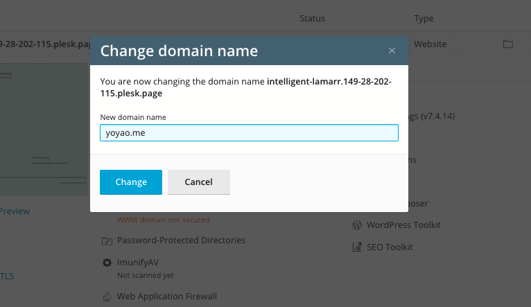 Plesk Change Temporary to Permanent Domain