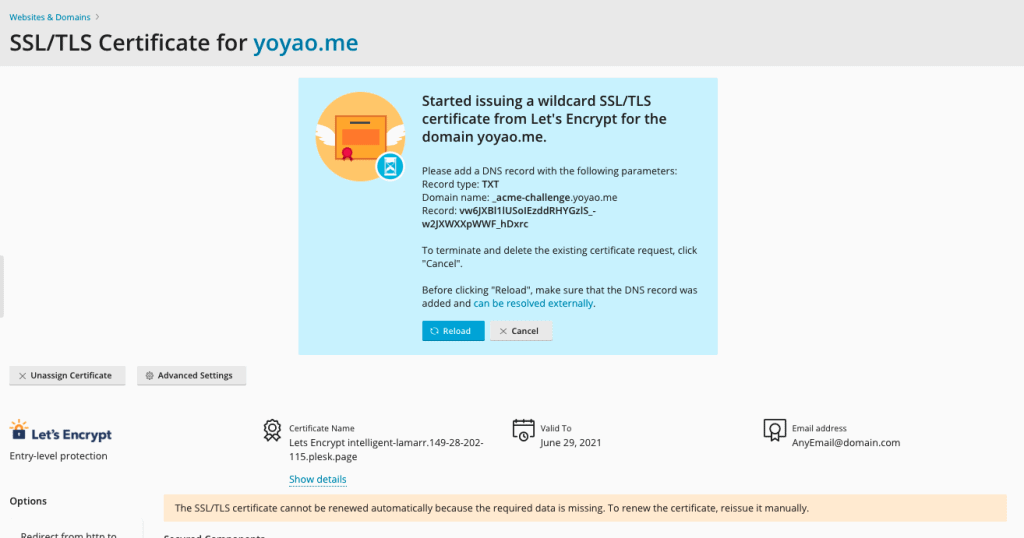 Add SSL Certificate DNS Check Records