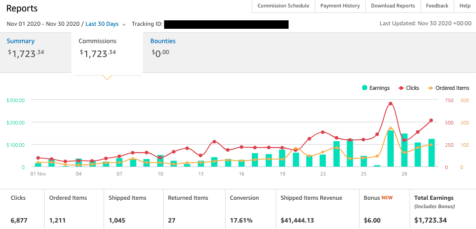 Site 2 Case Study Month 6 November 2020 Amazon Affiliates Commissions